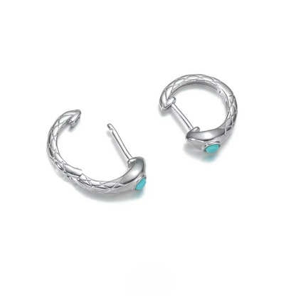 Natural Turquoise Serpent Earrings 925 Sterling Silver Snake Huggies