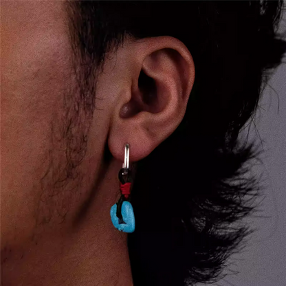 Natural Turquoise Slab Rope Earrings 925 Silver Rectangular Hoop