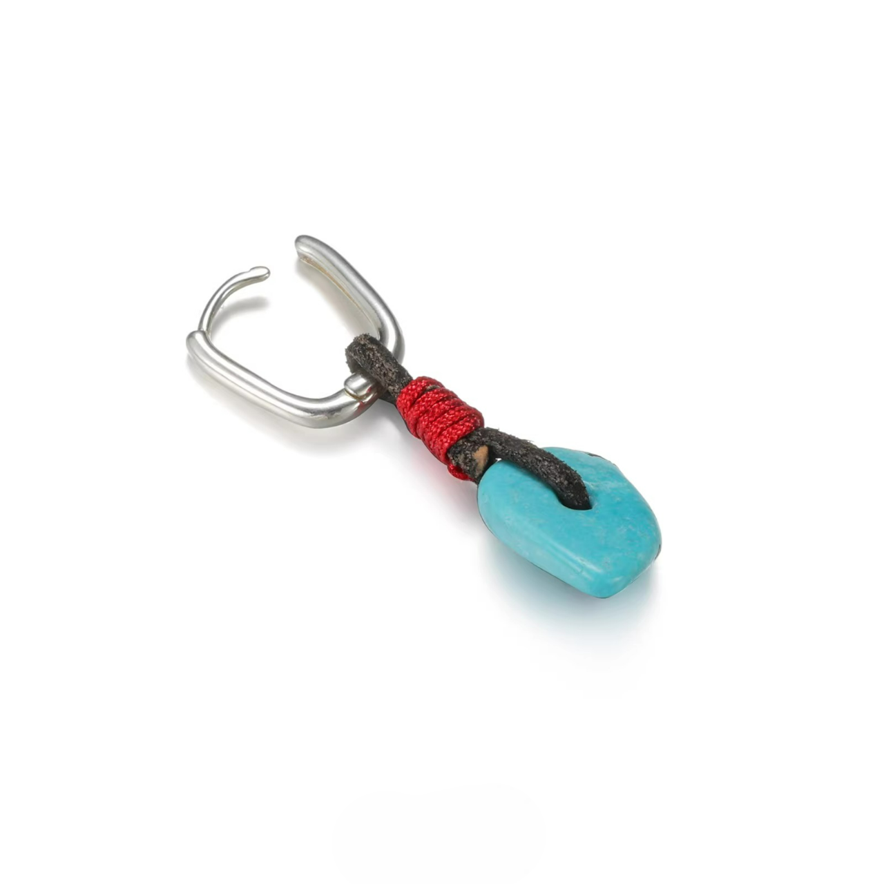 Natural Turquoise Slab Rope Earrings 925 Silver Rectangular Hoop