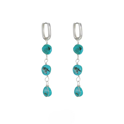 Natural Turquoise Tassel Earrings 925 Silver Boho Ethnic