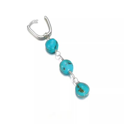 Natural Turquoise Tassel Earrings 925 Silver Boho Ethnic