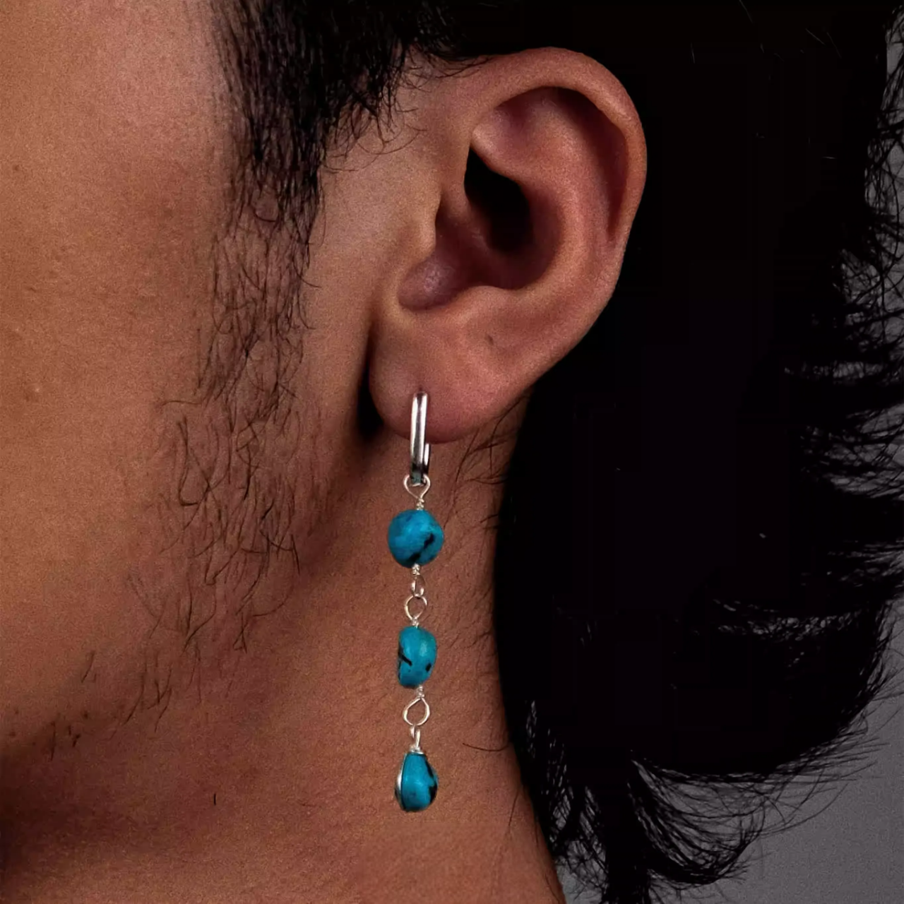 Natural Turquoise Tassel Earrings 925 Silver Boho Ethnic