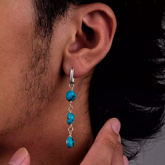 Natural Turquoise Tassel Earrings 925 Silver Boho Ethnic