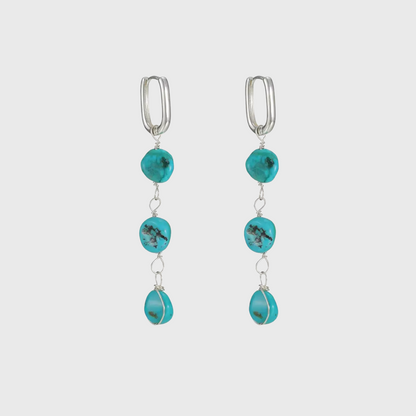 Natural Turquoise Tassel Earrings 925 Silver Boho Ethnic