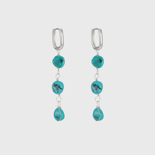 Natural Turquoise Tassel Earrings 925 Silver Boho Ethnic