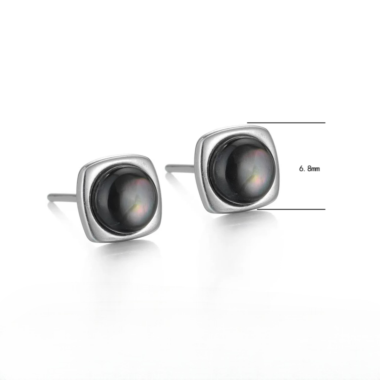 Natural Black Shell 925 Silver Studs Elegant Cushion Square Unisex