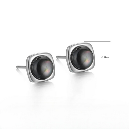 Natural Black Shell 925 Silver Studs Elegant Cushion Square Unisex