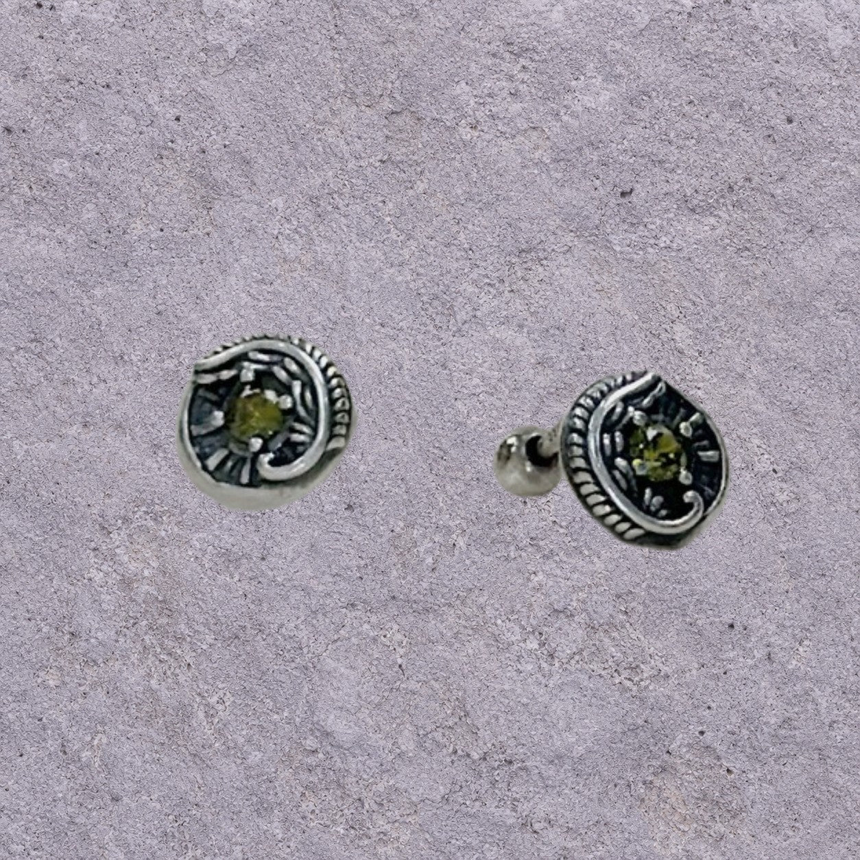 Olive Eye Oxidized Silver Studs