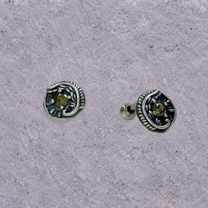 Olive Eye Oxidized Silver Studs