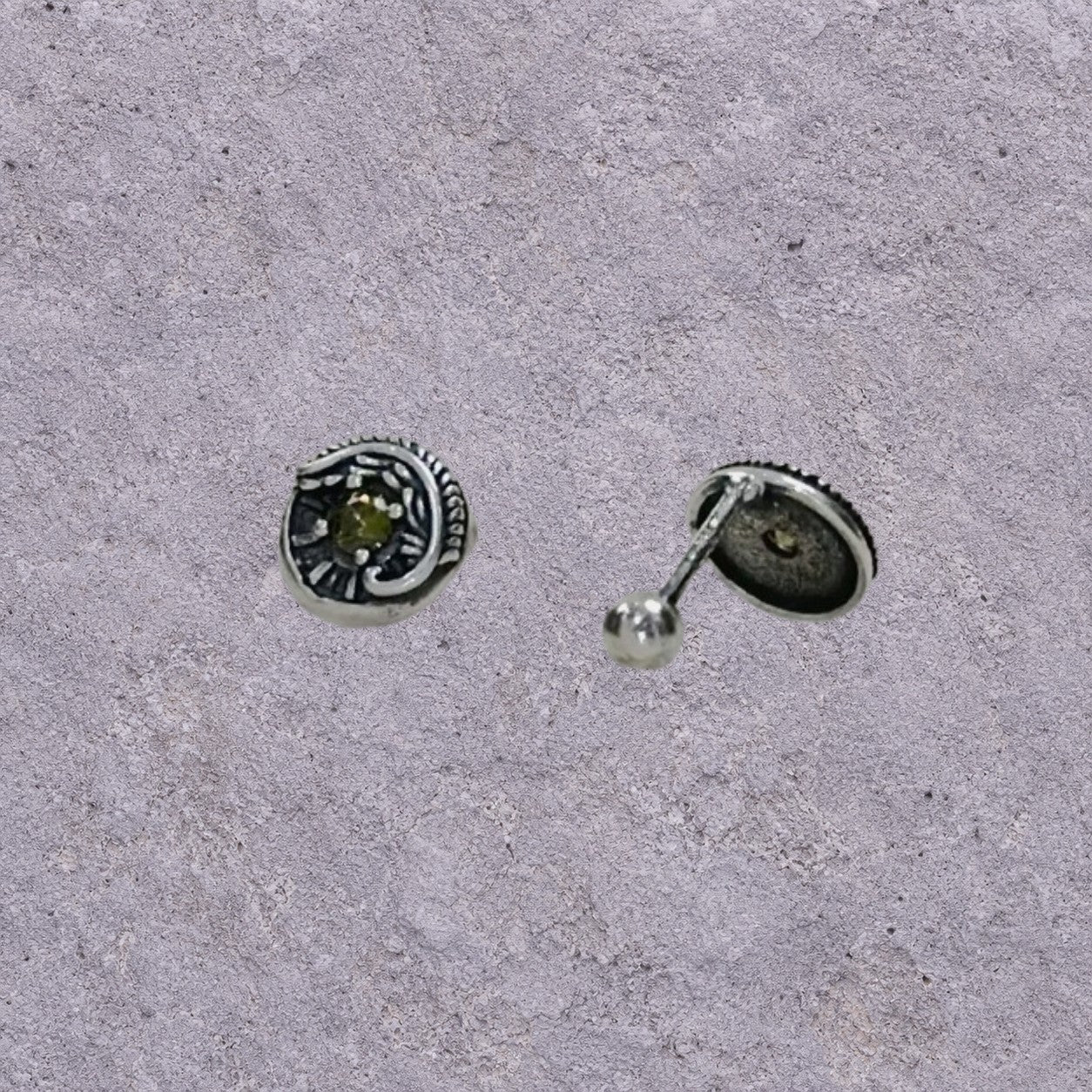 Olive Eye Oxidized Silver Studs