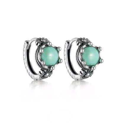 Oxidized 925 Silver Raw Turquoise Hoops Natural Rustic Huggies