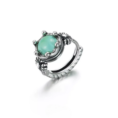 Oxidized 925 Silver Raw Turquoise Hoops Natural Rustic Huggies