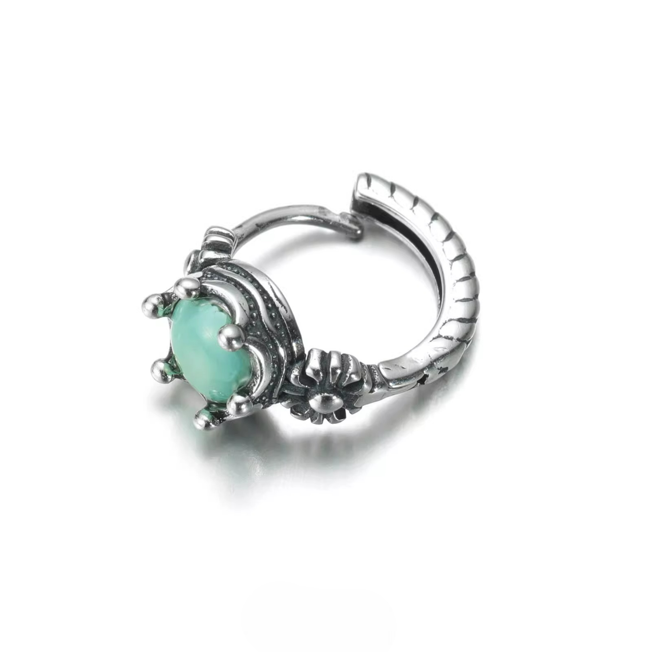 Oxidized 925 Silver Raw Turquoise Hoops Natural Rustic Huggies