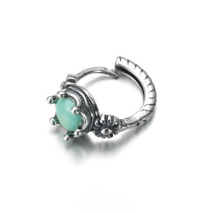 Oxidized 925 Silver Raw Turquoise Hoops Natural Rustic Huggies
