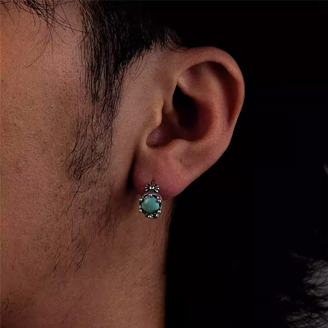 Oxidized 925 Silver Raw Turquoise Hoops Natural Rustic Huggies
