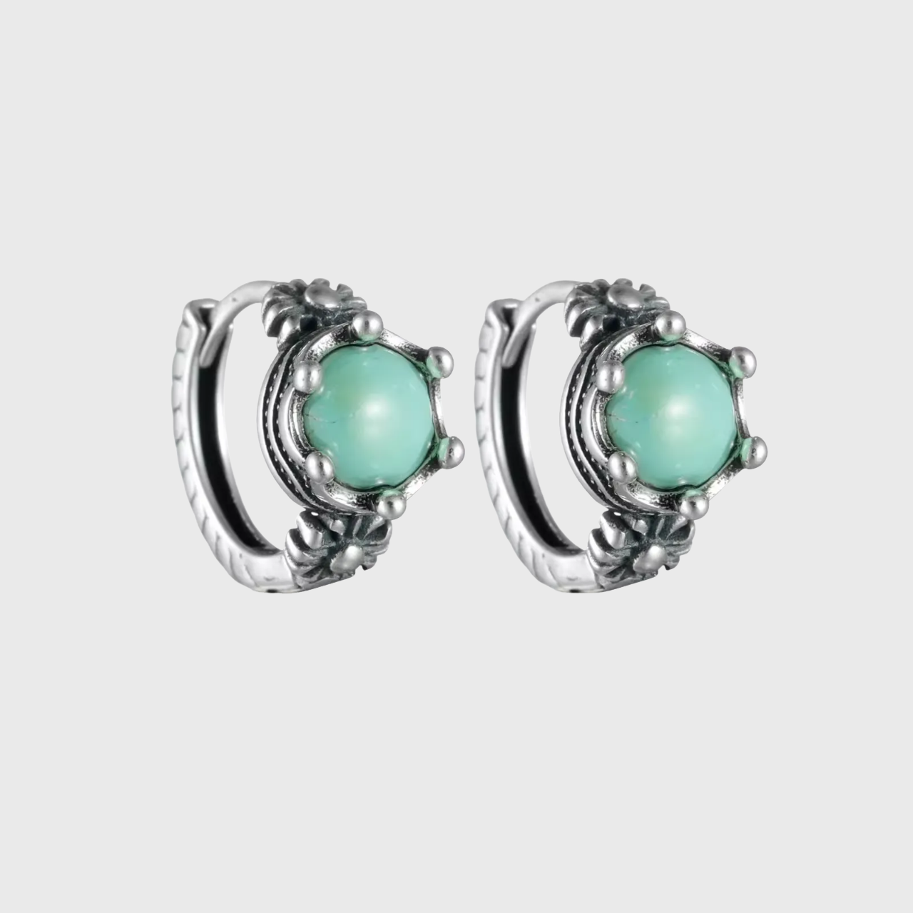 Oxidized 925 Silver Raw Turquoise Hoops Natural Rustic Huggies