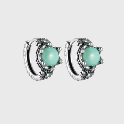 Oxidized 925 Silver Raw Turquoise Hoops Natural Rustic Huggies