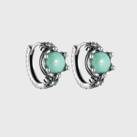 Oxidized 925 Silver Raw Turquoise Hoops Natural Rustic Huggies