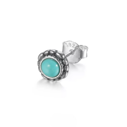 Retro Turquoise Silver Studs Oxidized Beaded Border Unisex Gift
