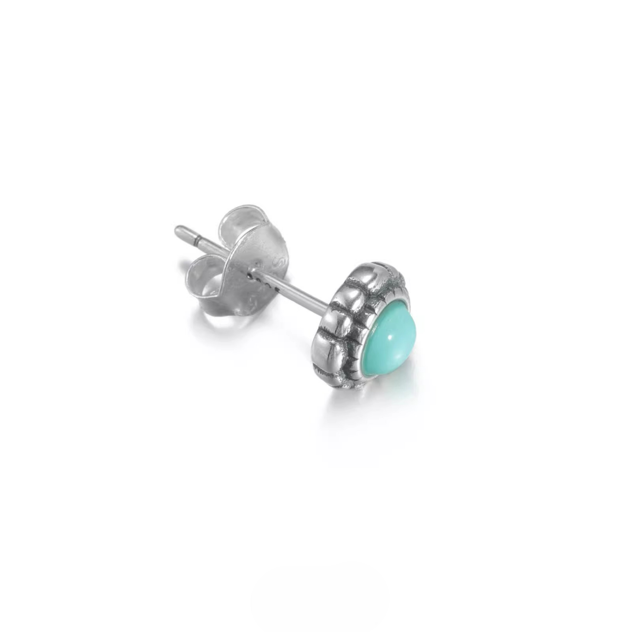 Retro Turquoise Silver Studs Oxidized Beaded Border Unisex Gift