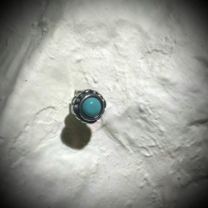 Retro Turquoise Silver Studs Oxidized Beaded Border Unisex Gift