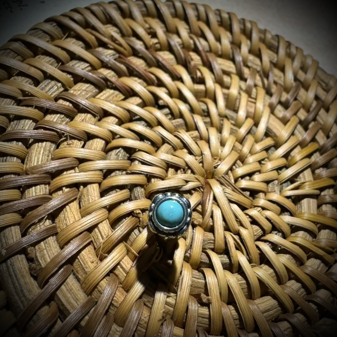 Retro Turquoise Silver Studs Oxidized Beaded Border Unisex Gift