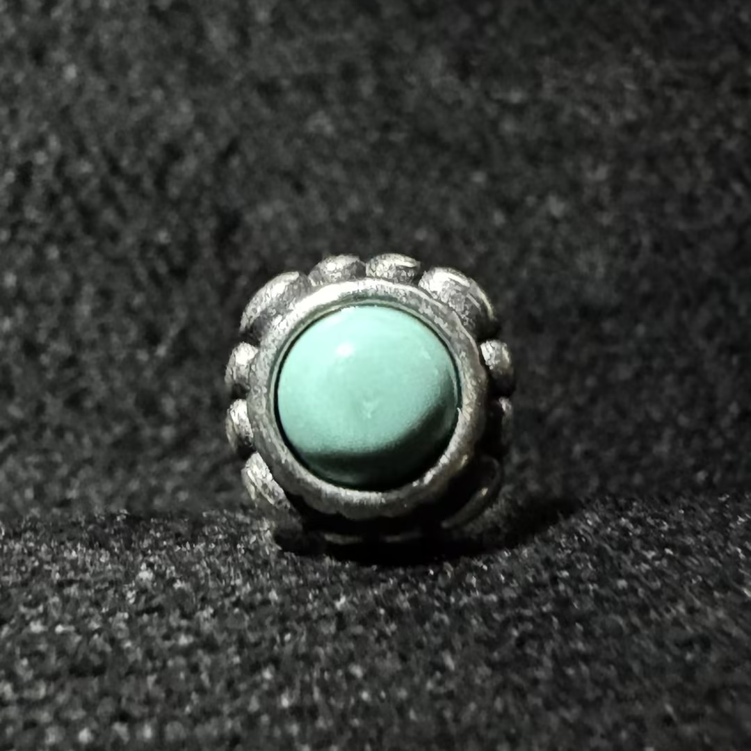 Retro Turquoise Silver Studs Oxidized Beaded Border Unisex Gift