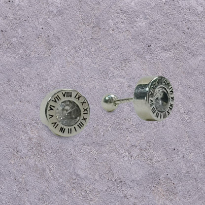 Roman Dial Oxidized Silver Studs