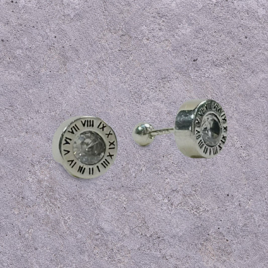 Roman Dial Oxidized Silver Studs