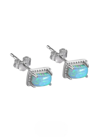 S925 Silver Blue Opal Stud Earrings Unisex Heritage Amulet