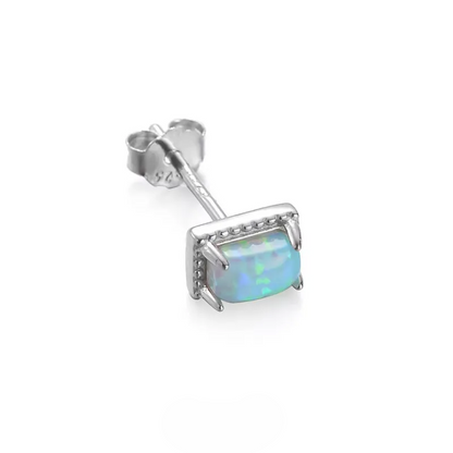 S925 Silver Blue Opal Stud Earrings Unisex Heritage Amulet