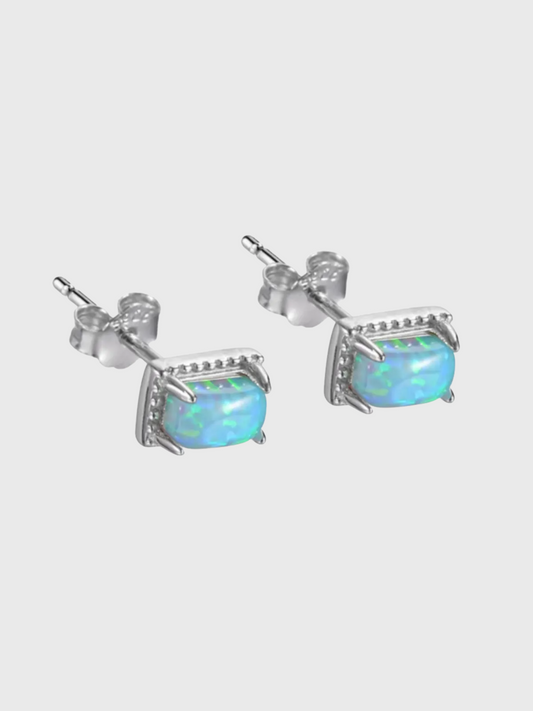 S925 Silver Blue Opal Stud Earrings Unisex Heritage Amulet