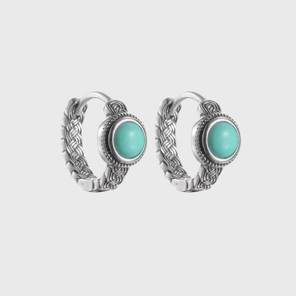S925 Silver Braided Turquoise Huggie Hoops Vintage Rope Earrings