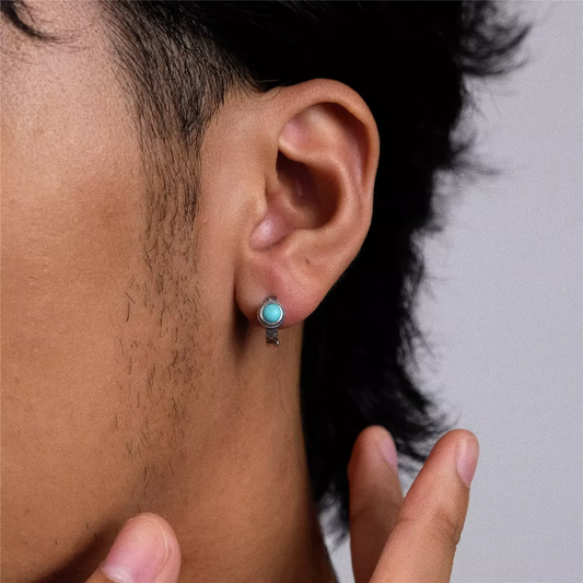S925 Silver Braided Turquoise Huggie Hoops Vintage Rope Earrings