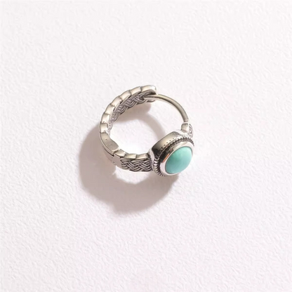 S925 Silver Braided Turquoise Huggie Hoops Vintage Rope Earrings