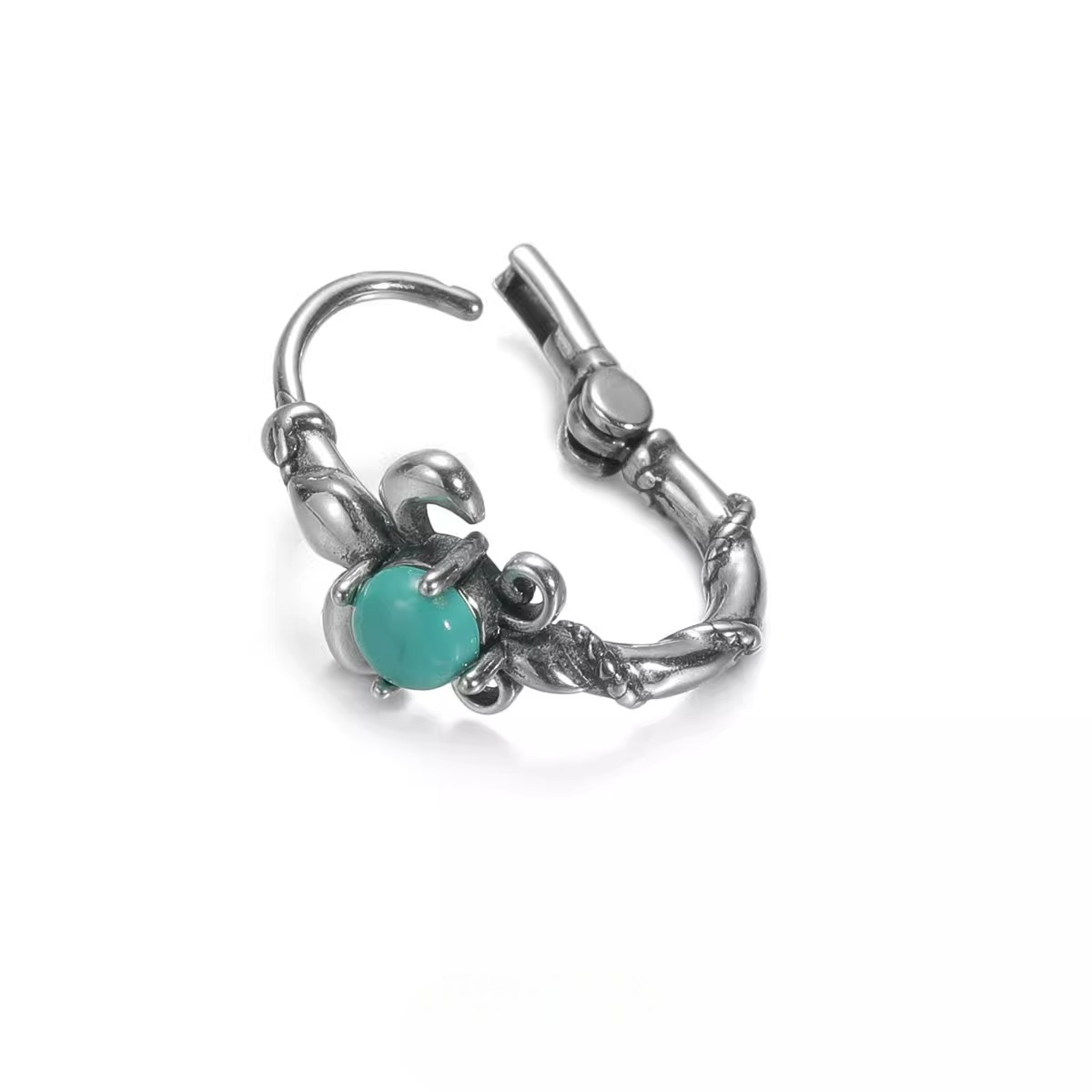 S925 Silver Fleur-de-lis Turquoise Hoops Vintage Men's Huggies