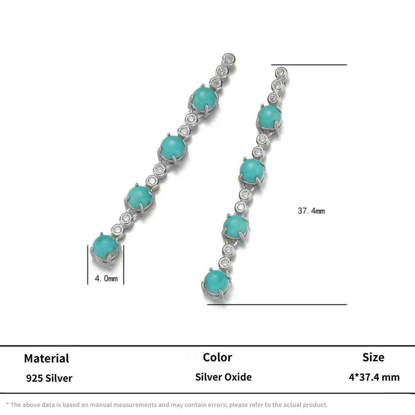 S925 Silver Linear Drop Turquoise Earrings Elegant Long Dangle