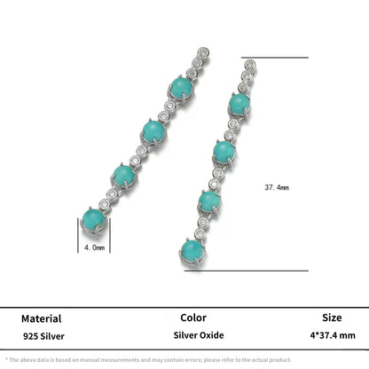 S925 Silver Linear Drop Turquoise Earrings Elegant Long Dangle