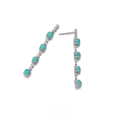 S925 Silver Linear Drop Turquoise Earrings Elegant Long Dangle