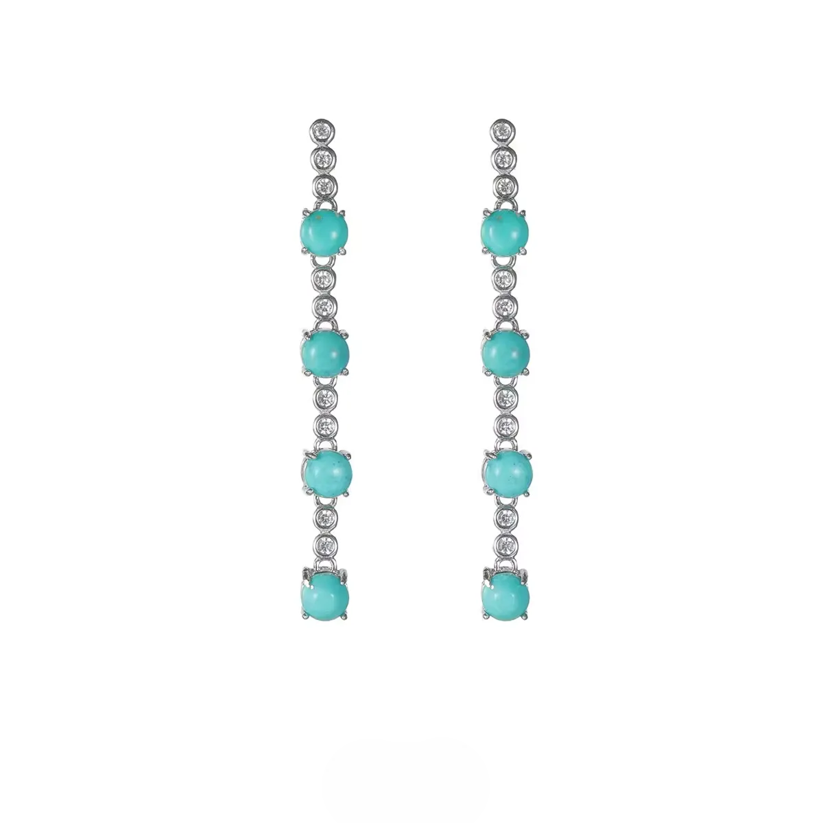 S925 Silver Linear Drop Turquoise Earrings Elegant Long Dangle