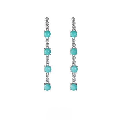 S925 Silver Linear Drop Turquoise Earrings Elegant Long Dangle