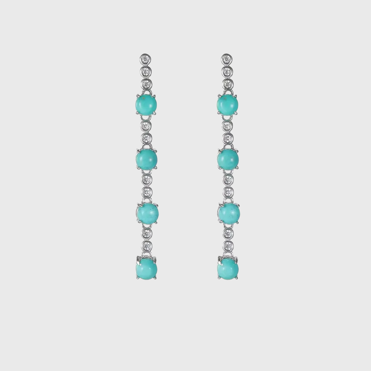 S925 Silver Linear Drop Turquoise Earrings Elegant Long Dangle
