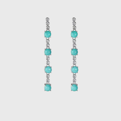 S925 Silver Linear Drop Turquoise Earrings Elegant Long Dangle