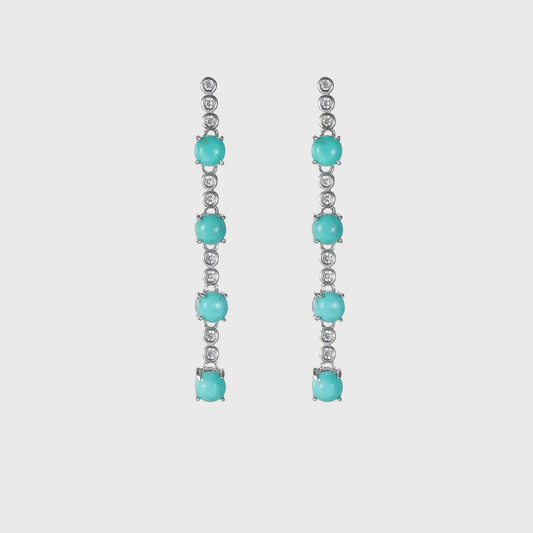S925 Silver Linear Drop Turquoise Earrings Elegant Long Dangle