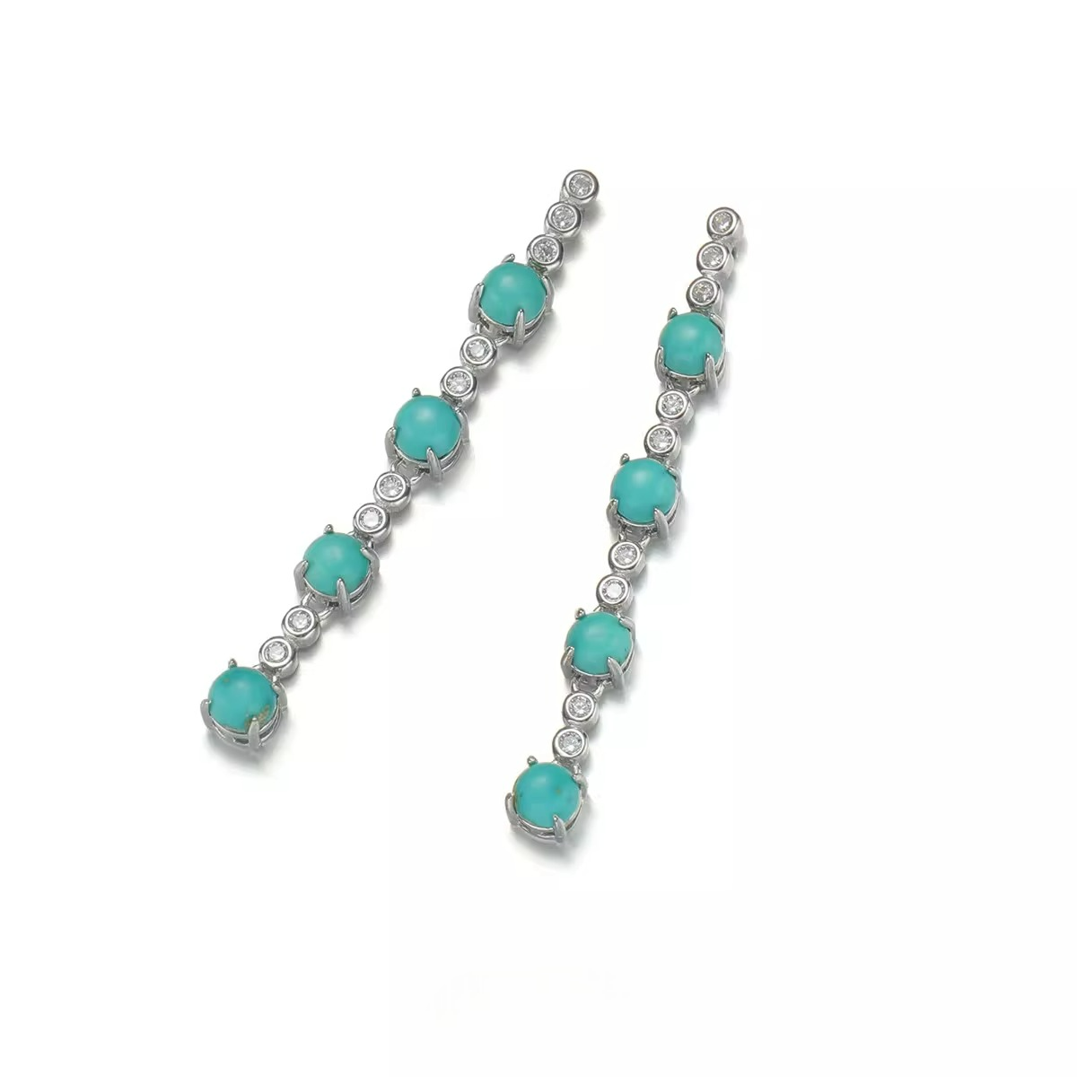 S925 Silver Linear Drop Turquoise Earrings Elegant Long Dangle