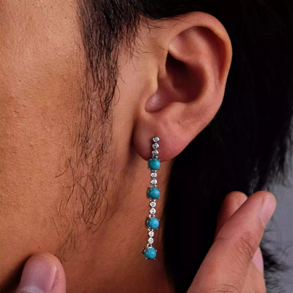 S925 Silver Linear Drop Turquoise Earrings Elegant Long Dangle