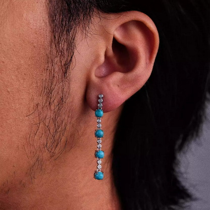 S925 Silver Linear Drop Turquoise Earrings Elegant Long Dangle