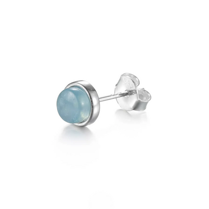 S925 Silver Mini Aquamarine Studs Tiny Blue Gemstone Unisex Earrings
