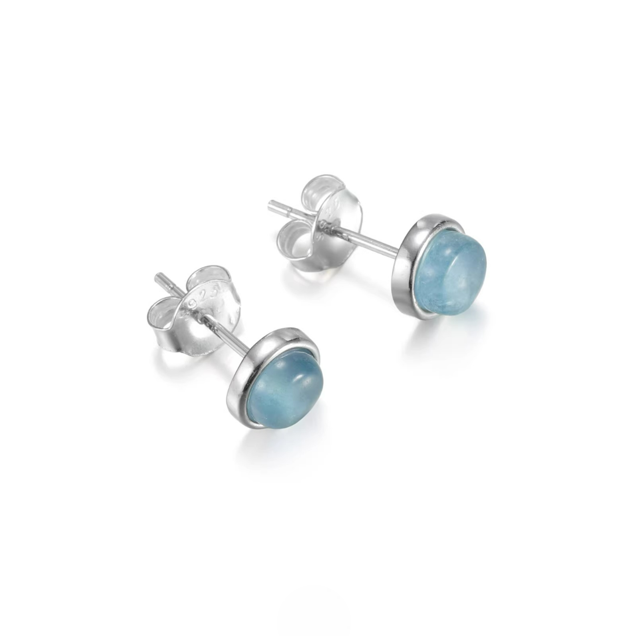 S925 Silver Mini Aquamarine Studs Tiny Blue Gemstone Unisex Earrings