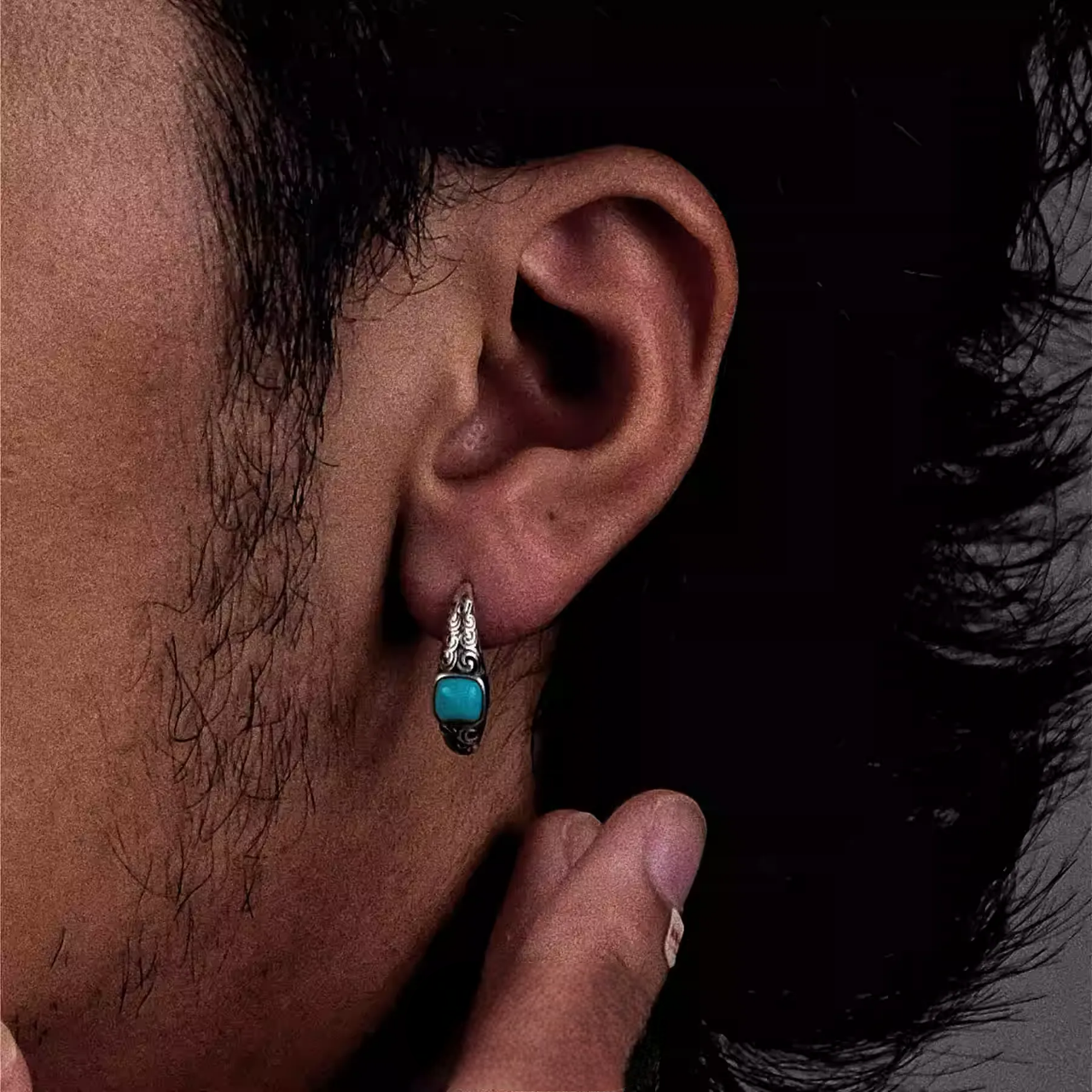 S925 Silver Molten Turquoise Double Hoops Raw Organic Huggies